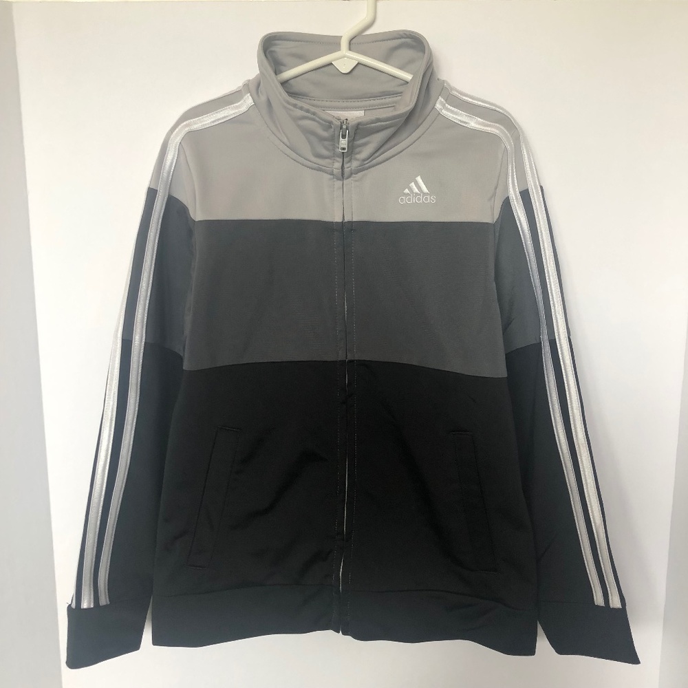 Adidas Boys Gray/Black Colorblock Tricot Jacket